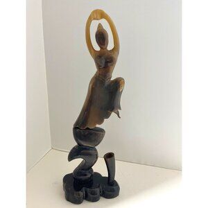 Vintage Hand Carved Horn Statue Dancing Lady Figurine 14”